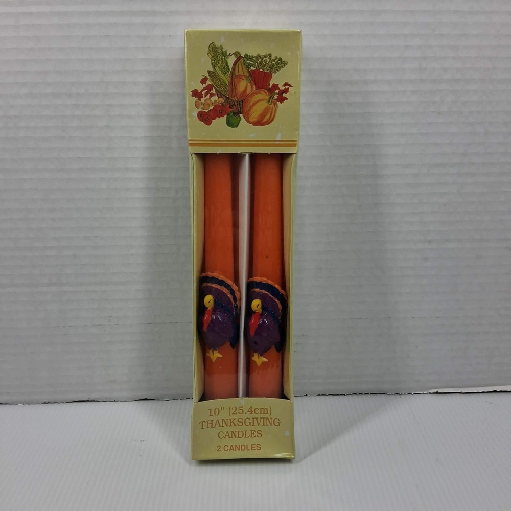 Thanksgiving Turkey Taper Candles 10 Inch Orange Set of 2 New Holiday Decor